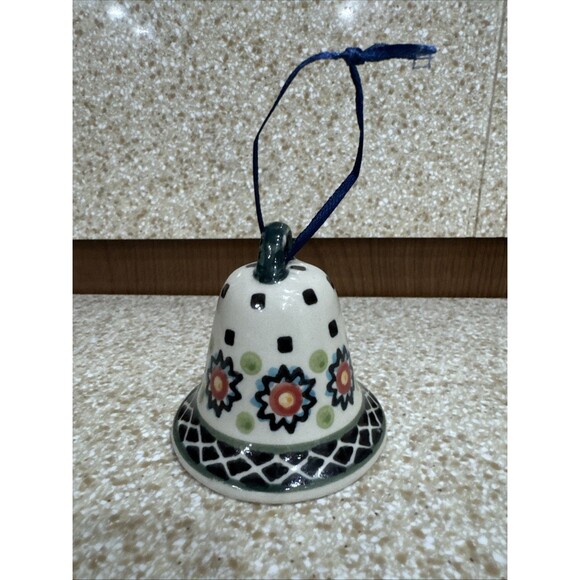 Small Polish Pottery Bell 2 5/8” Marked 6 Vintage - Picture 1 of 3